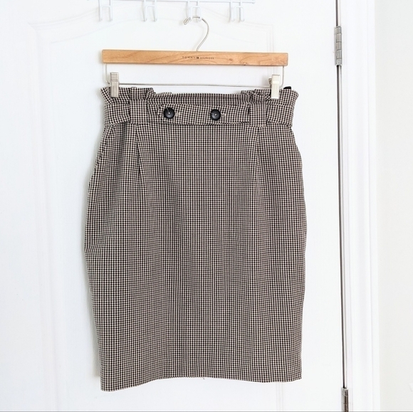 RW&CO stretch lining paper bag style plaid midi skirt brown beige size 12 @i - Picture 2 of 11